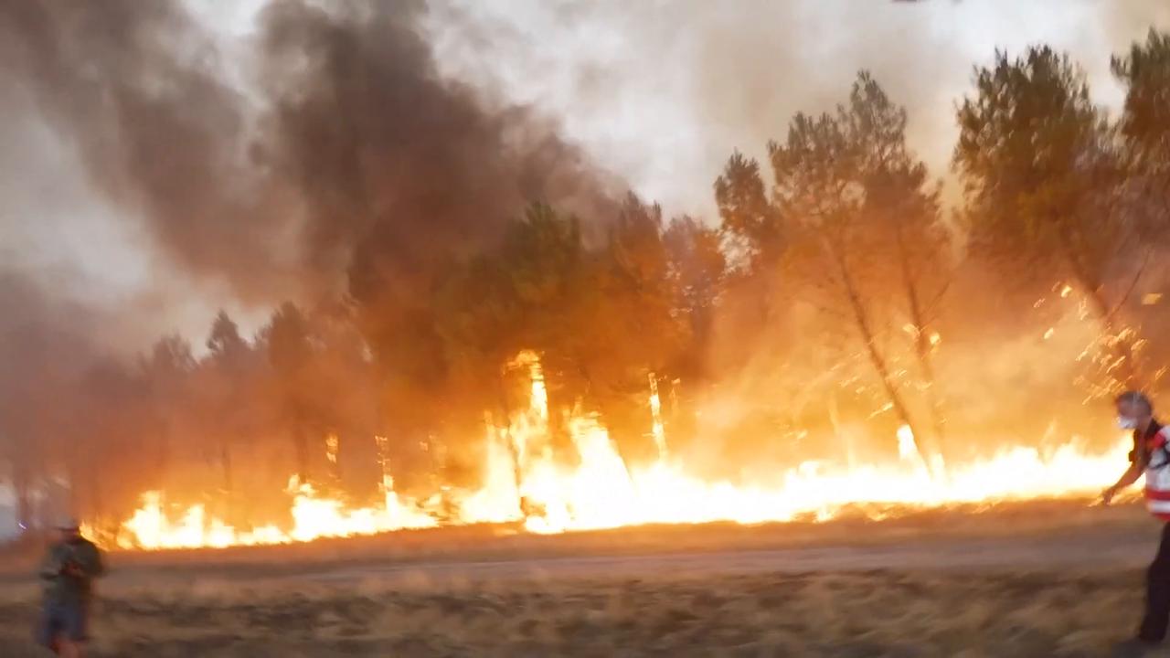 Video thumbnail for France: Wildfires advance toward Bordeaux as blazes spread in southwest France.