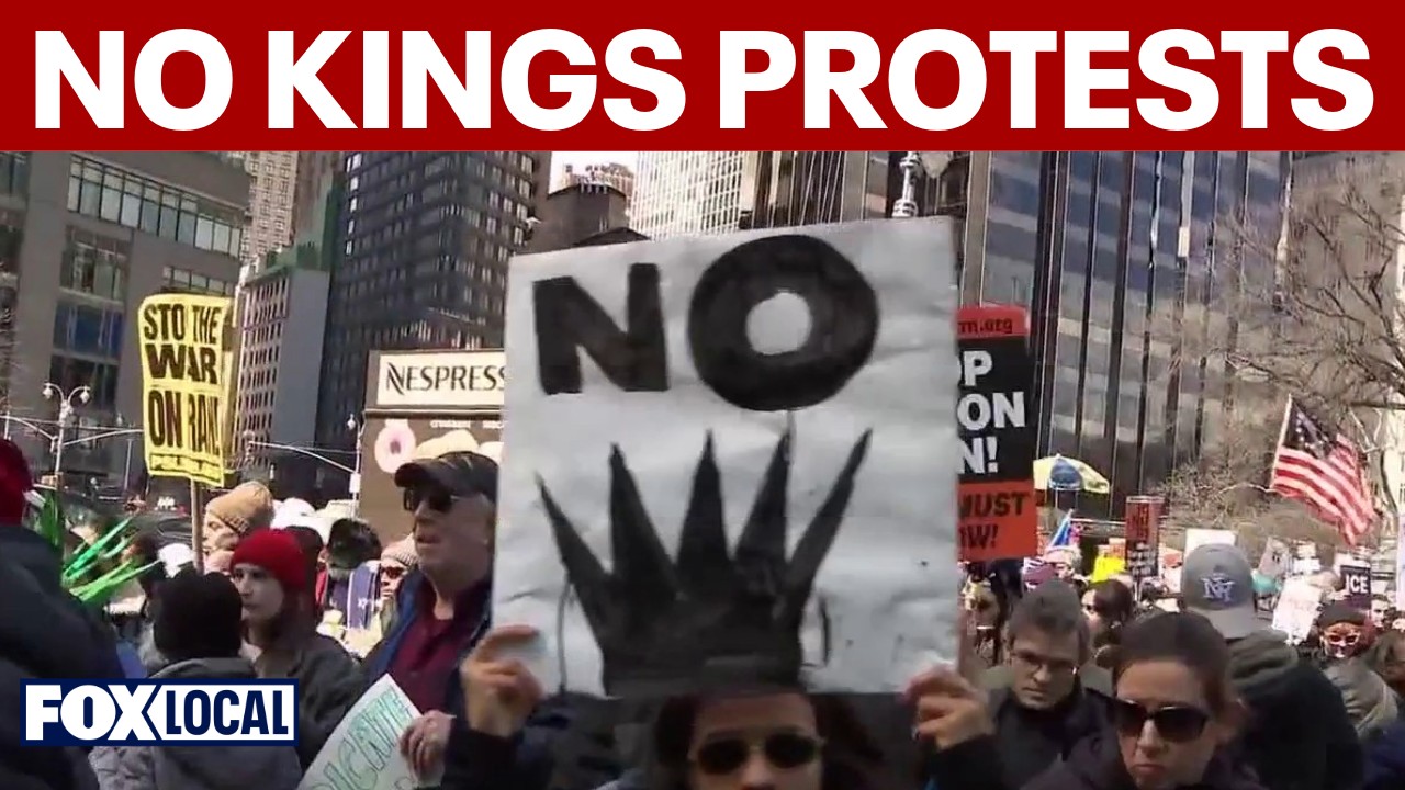 Video thumbnail for 'No Kings' protests take over NYC, thousands march through city