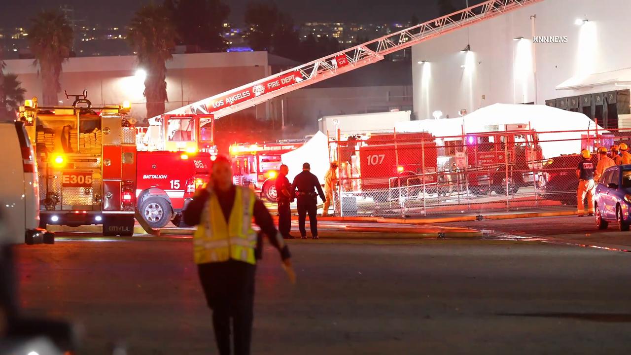Video thumbnail for US, Los Angeles: Canoga Park Fatal News Helicopter Crash Burns Between Buildings Part 2.