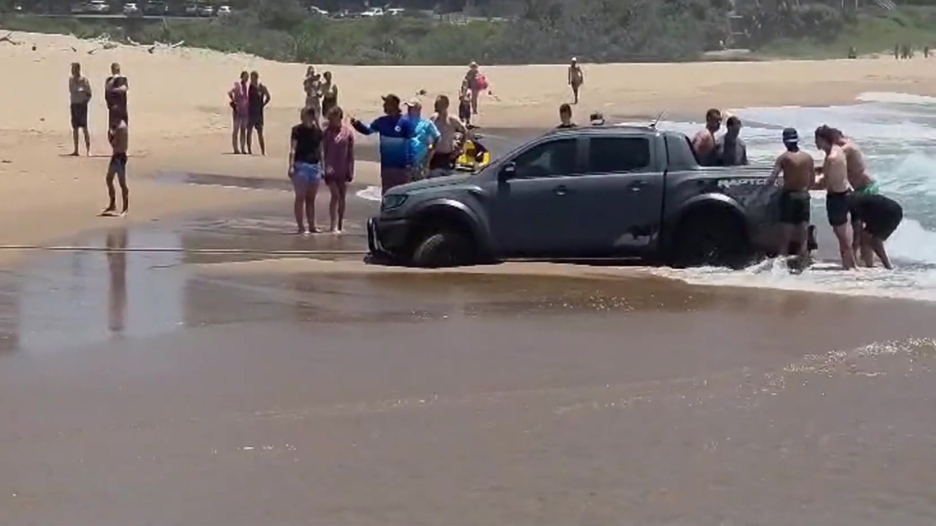 Video thumbnail for 4x4 Bakkie Gets Stuck in Sand at Baggies Beach After Entering the Sea