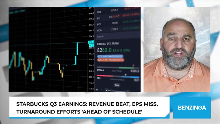 'Video thumbnail for Starbucks Q3 Earnings: Revenue Beat, EPS Miss, Turnaround Efforts 'Ahead Of Schedule''