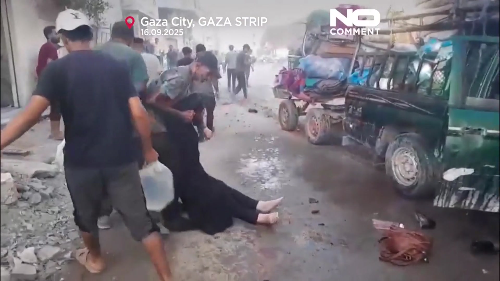 'Video thumbnail for Truck carrying displaced people hit by Israeli strike in Gaza'