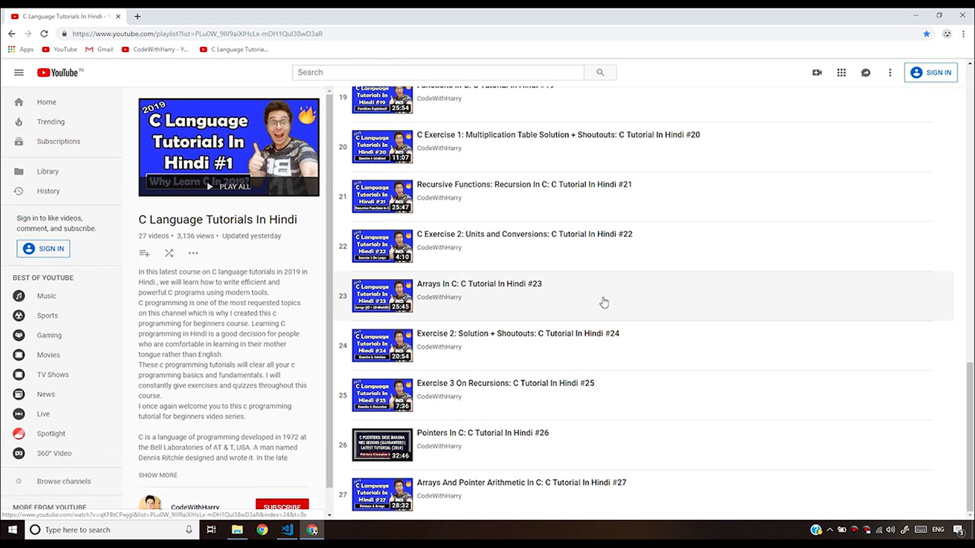 'Video thumbnail for Exercise 3 On Recursions_ Solution + Shoutouts_ C Tutorial In Hindi #28'