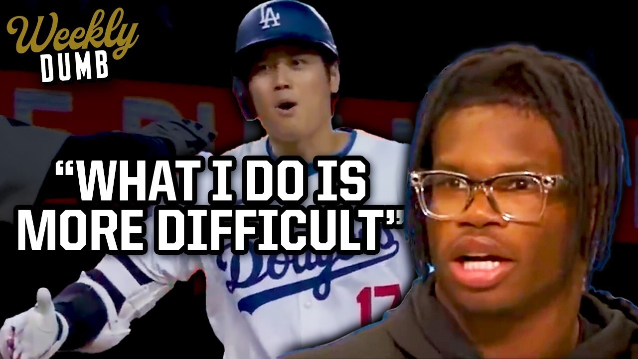 'Video thumbnail for Travis Hunter says his job is harder than Shohei Ohtani's | Weekly Dumb'
