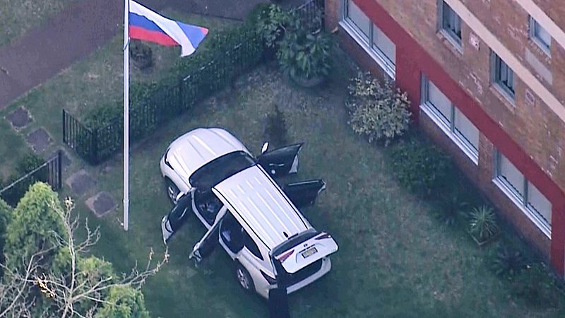 'Video thumbnail for Man arrested after driving SUV through Russian Consulate gates in Sydney'