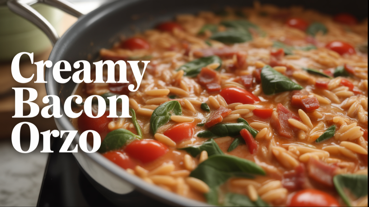 Video thumbnail for Tomato, Spinach & Bacon Orzo | Easy One-Pan 20-Minute Meal