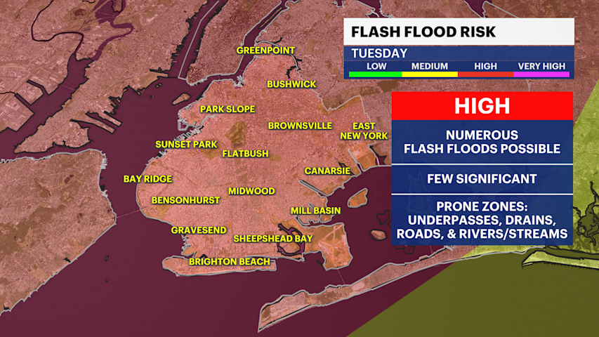 Video thumbnail for High flash flood risk for Tuesday in Brooklyn