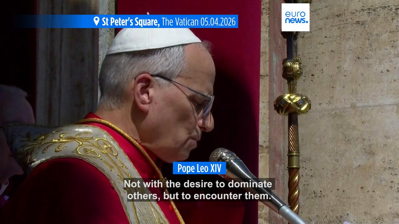 Video thumbnail for In first Easter blessing as pontiff, Pope Leo XIV urges those who can unleash wars to 'choose peace'