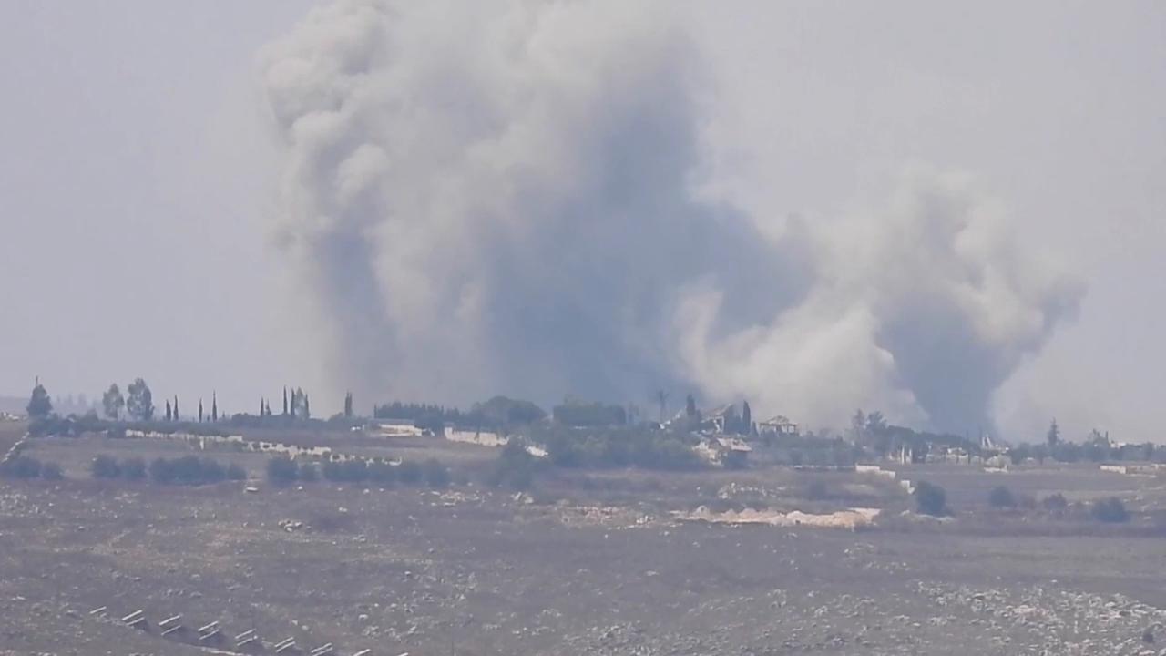 Video thumbnail for Lebanon: Israeli airstrikes hit Ali al-Taher hills near Nabatieh in Lebanon.