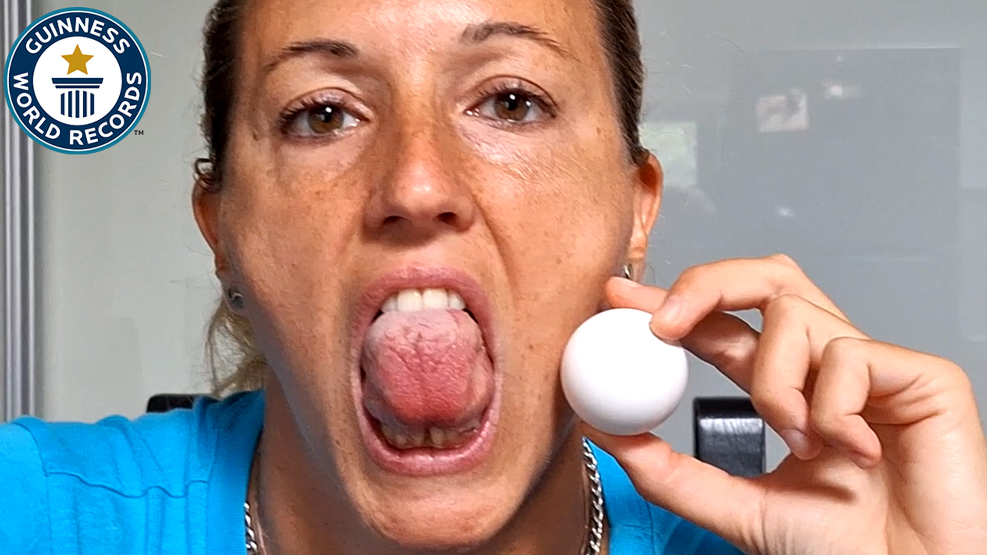 'Video thumbnail for Ambra Collina breaks record for longest tongue'