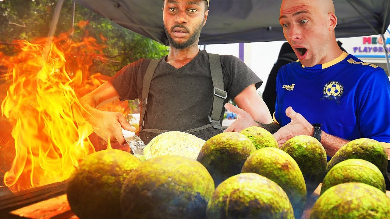 Video thumbnail for EXOTIC Stuffed BAJAN BREADFRUIT! Roasting BREADFRUIT in BARBADOS!