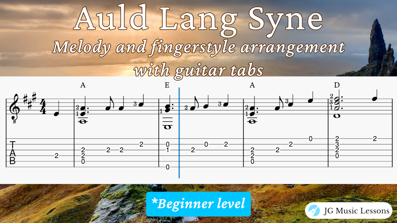 'Video thumbnail for Auld Lang Syne - Melody and fingerstyle arrangement with guitar tabs 🎸'