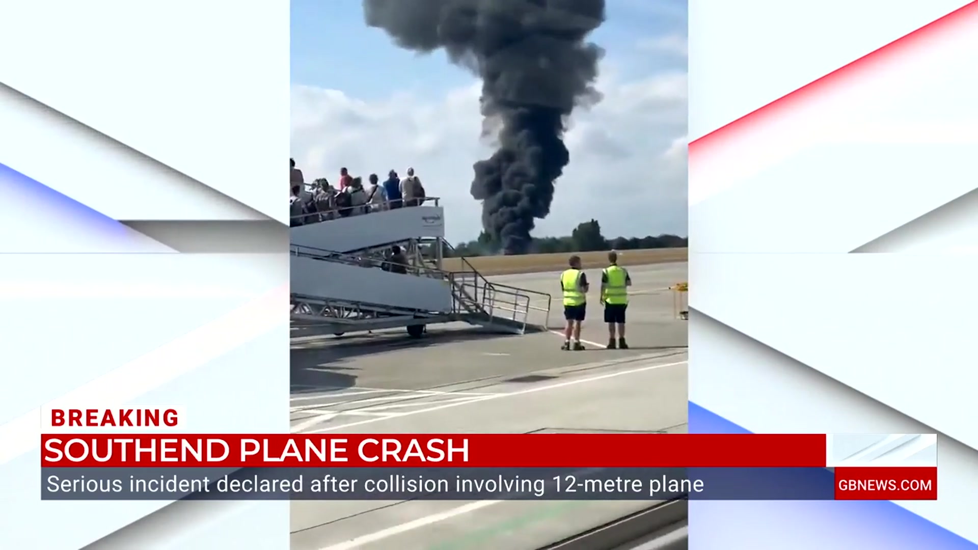 'Video thumbnail for Southend Airport crash: Watch the moment smoke and flames rise over tarmac after fireball eruption'