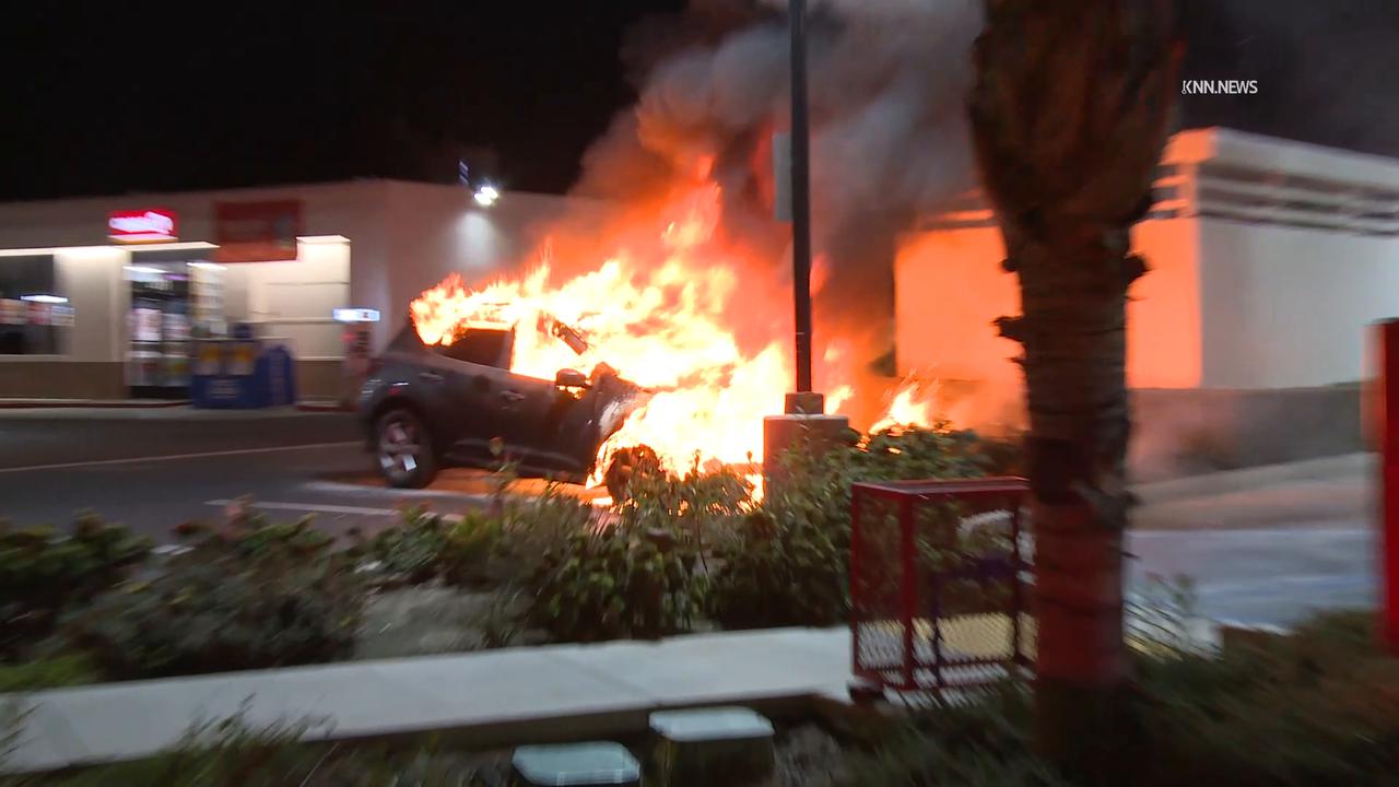 Video thumbnail for US, Los Angeles: West Covina Car Fire at Gas Station.