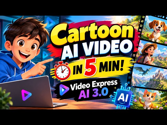 Video thumbnail for AI Video Cartoon Made Easy!  Video Express AI 3.0 Full Review & Tutorial