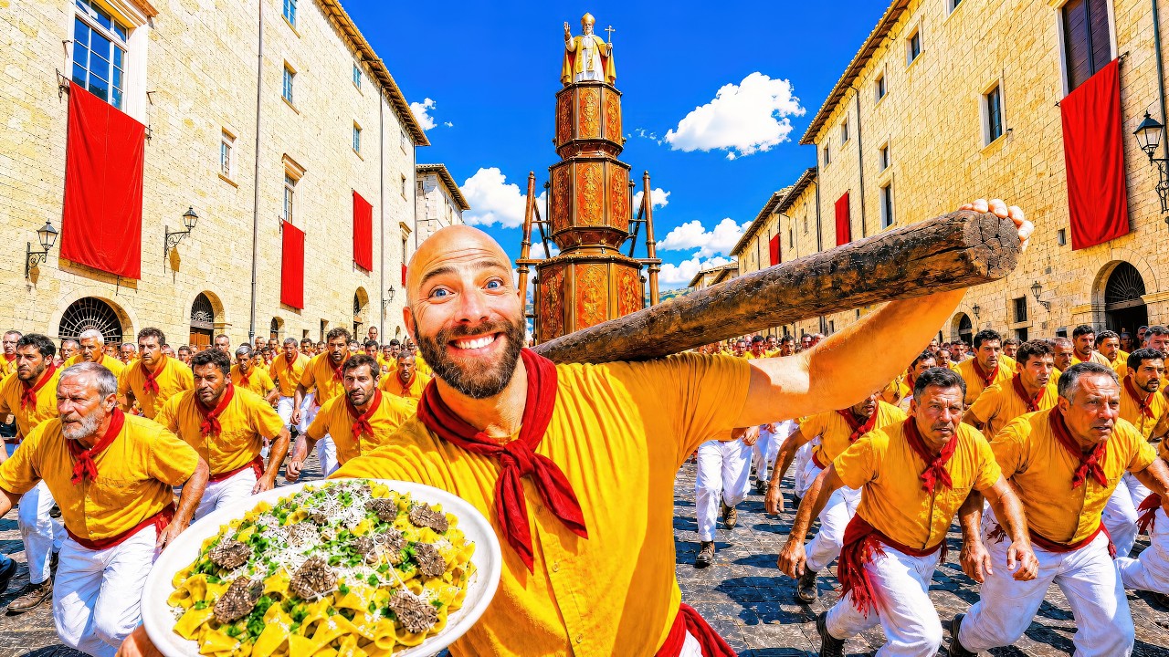 Video thumbnail for Italy’s Craziest Festival!! Food and Pure Chaos in Gubbio!!