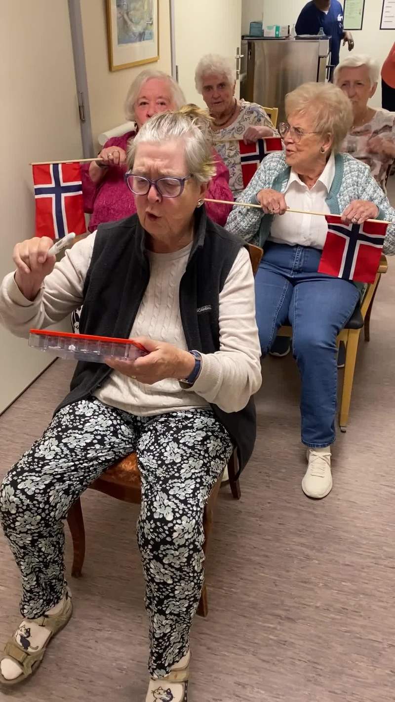 Video thumbnail for Elderly Rowing Crew and Conga Line in Nursing Home