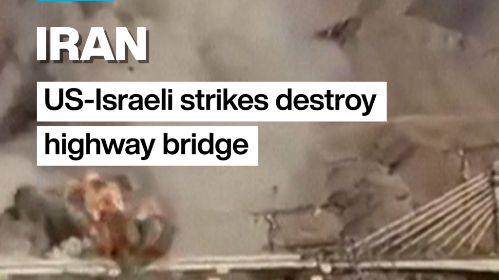 Video thumbnail for US-Israeli strikes destroy Iranian highway bridge