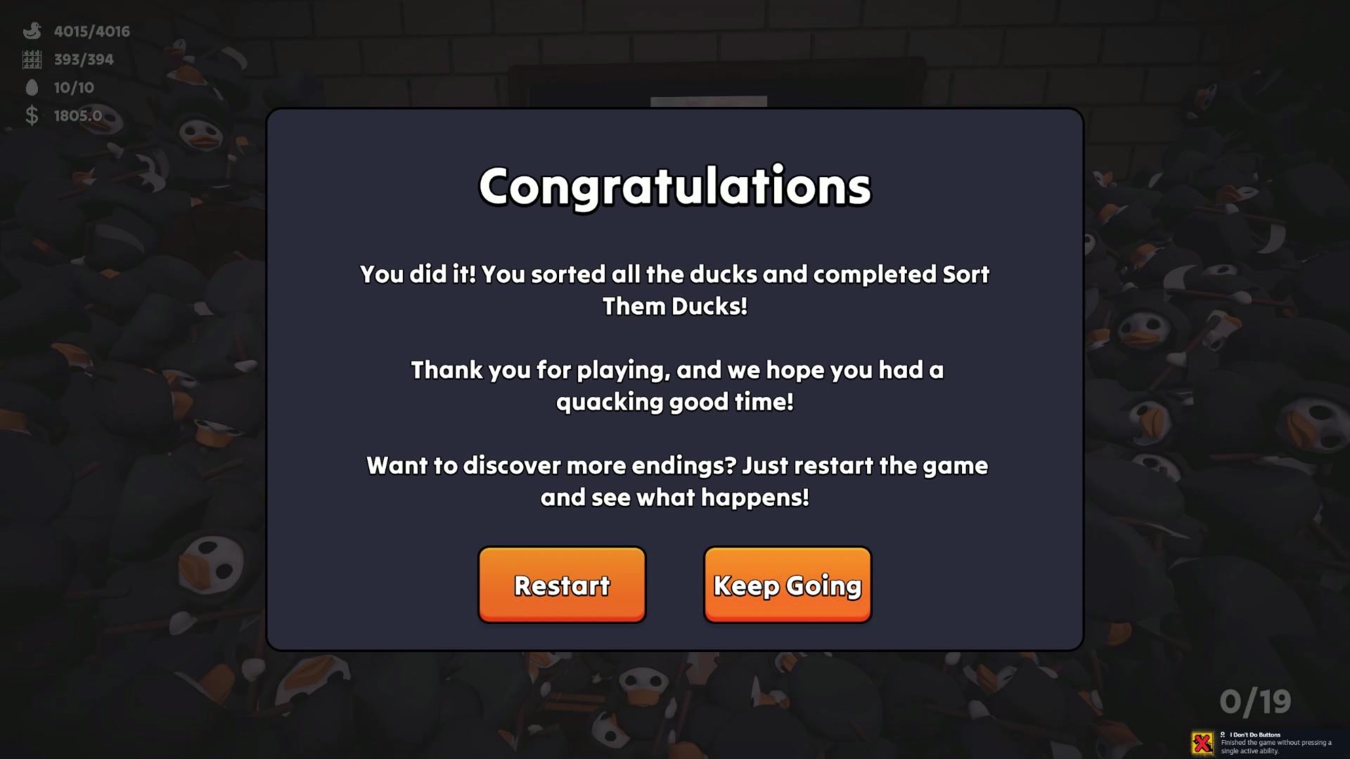 Video thumbnail for Sort Them Ducks | I Don't Do Buttons Achievement