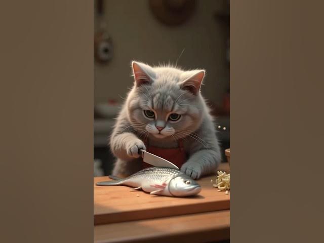 Video thumbnail for Chubby Grey Cat Cooking Fish Like a Pro 🐱🐟 #shorts #cat #cooking #viral