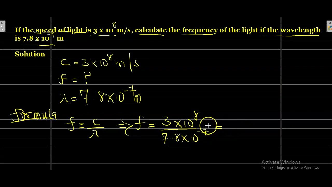 'Video thumbnail for If the speed of light is 3 x 10 to the power of 8 meter per second, calculate the frequency of the'