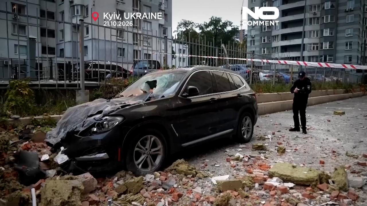 Video thumbnail for Russian drone attack kills two in Kyiv as residents survey damage