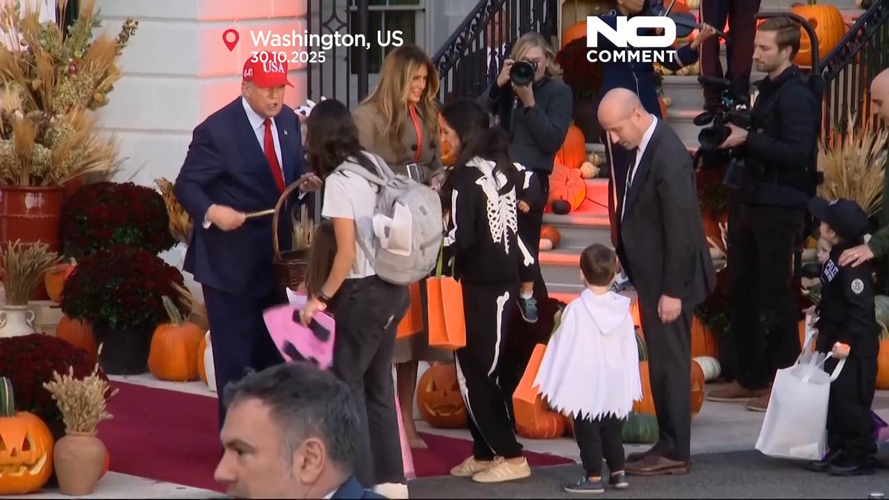 'Video thumbnail for Trump and first lady hand out candy at White House Halloween celebration'