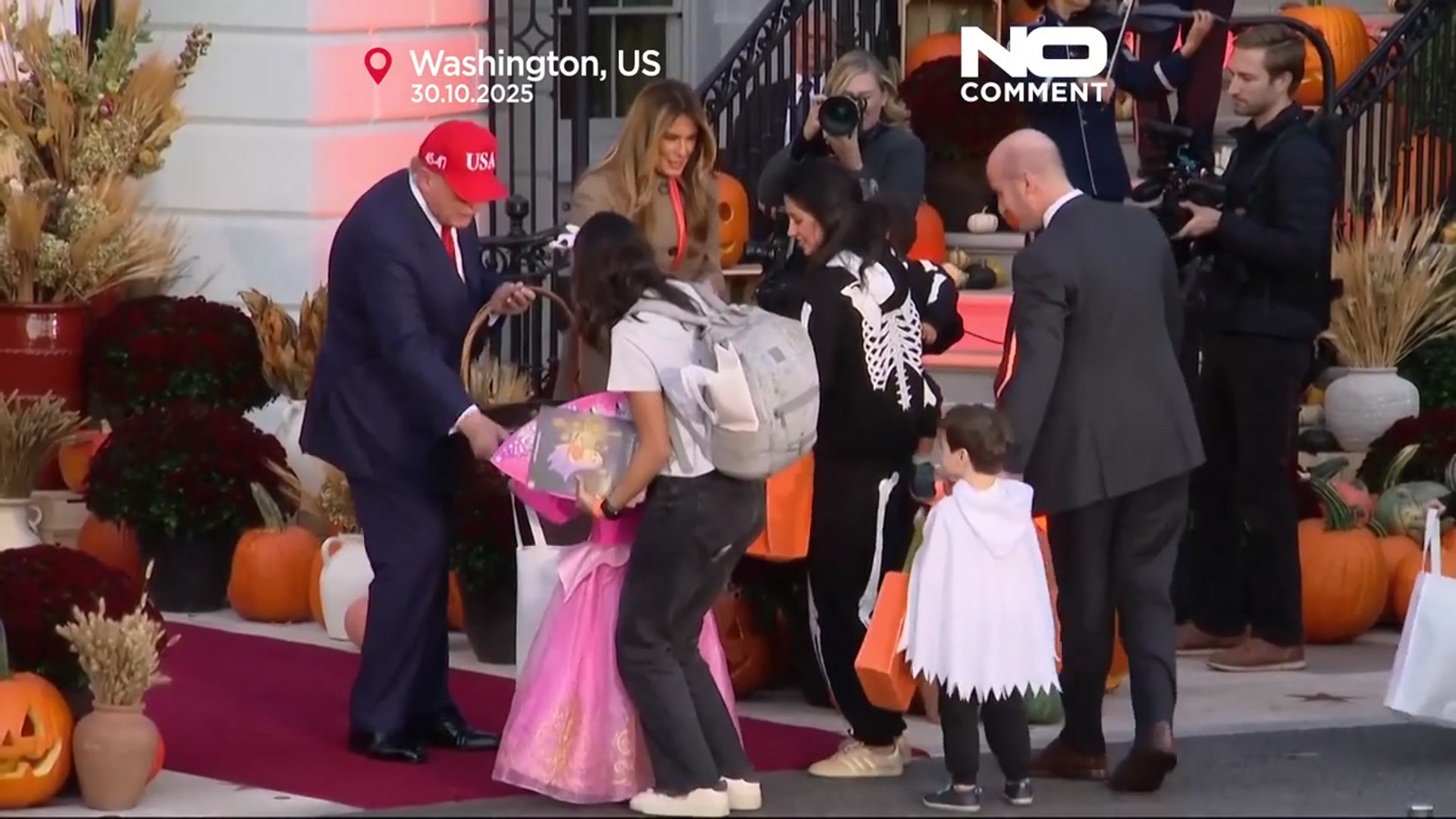 'Video thumbnail for Trump and first lady hand out candy at White House Halloween celebration'