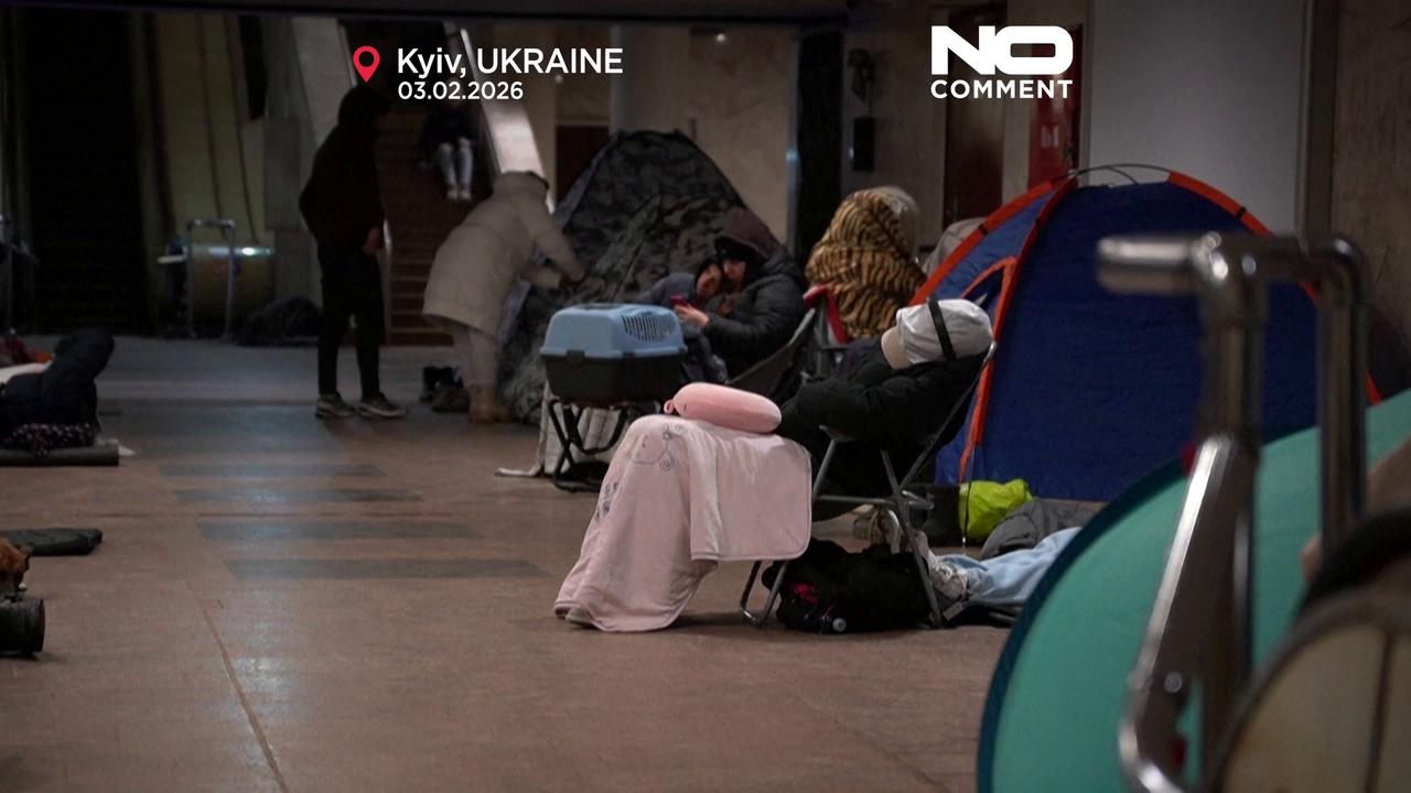 Video thumbnail for Kyiv residents shelter in metro stations as Russian air strikes resume