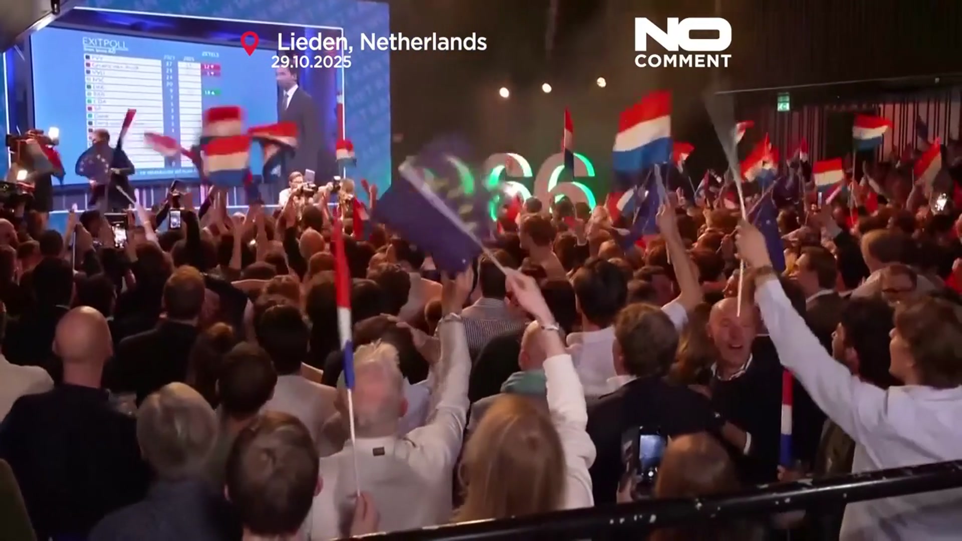 'Video thumbnail for Scenes of joy at D66 and GreenLeft HQs on Dutch election night'