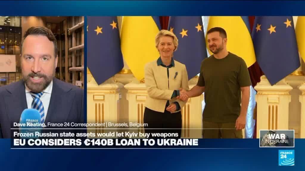 'Video thumbnail for European Union split over whether to let Ukraine use €140B loan to buy US weapons'