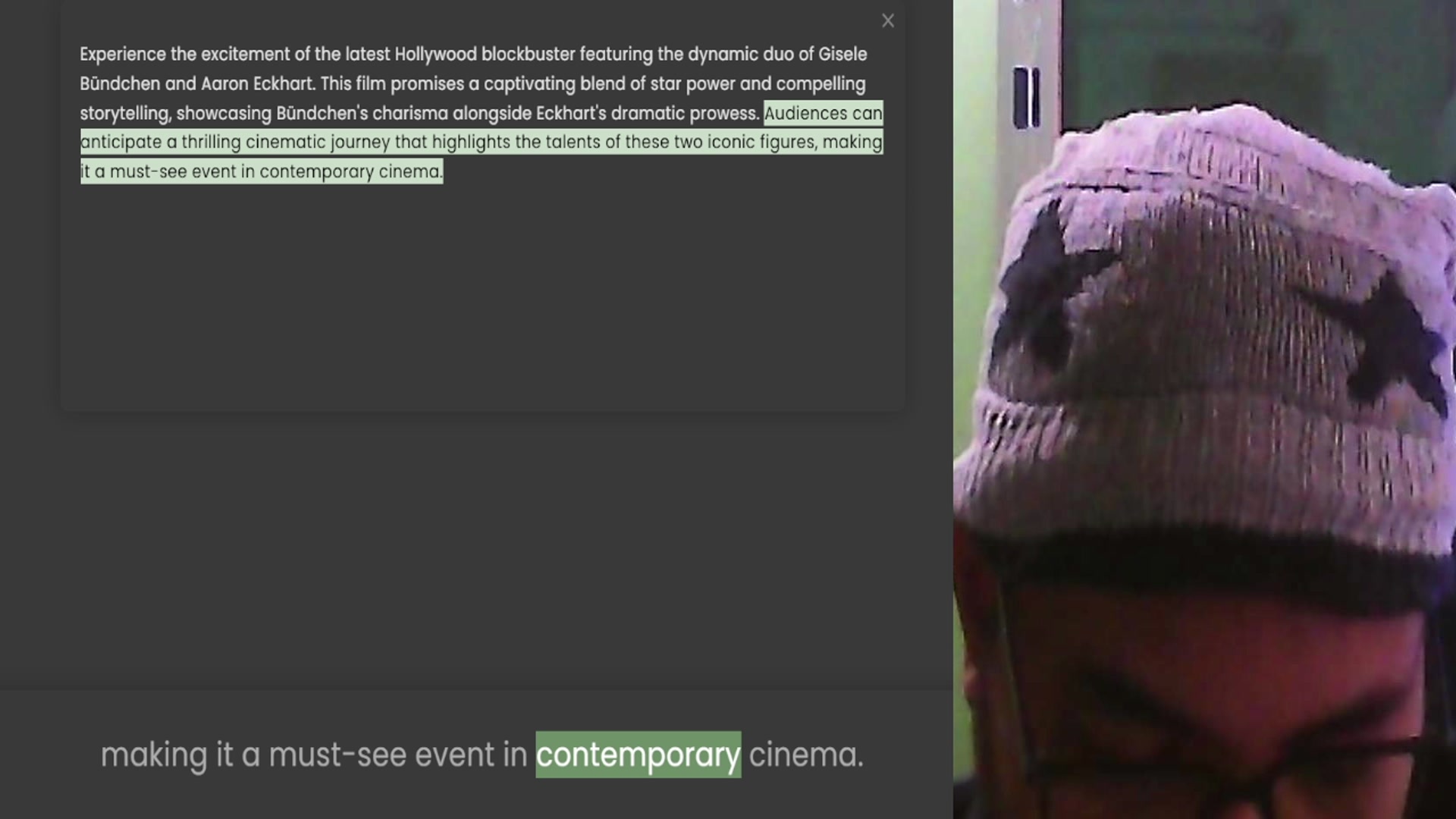 Video thumbnail for Experience the excitement of the latest Hollywood blockbuster featuring the dynamic duo of Gisele Bündchen and Aaron Eckhart. This film promises a captivating blend of star power and compelling storytelling, showcasing Bündchen's charisma