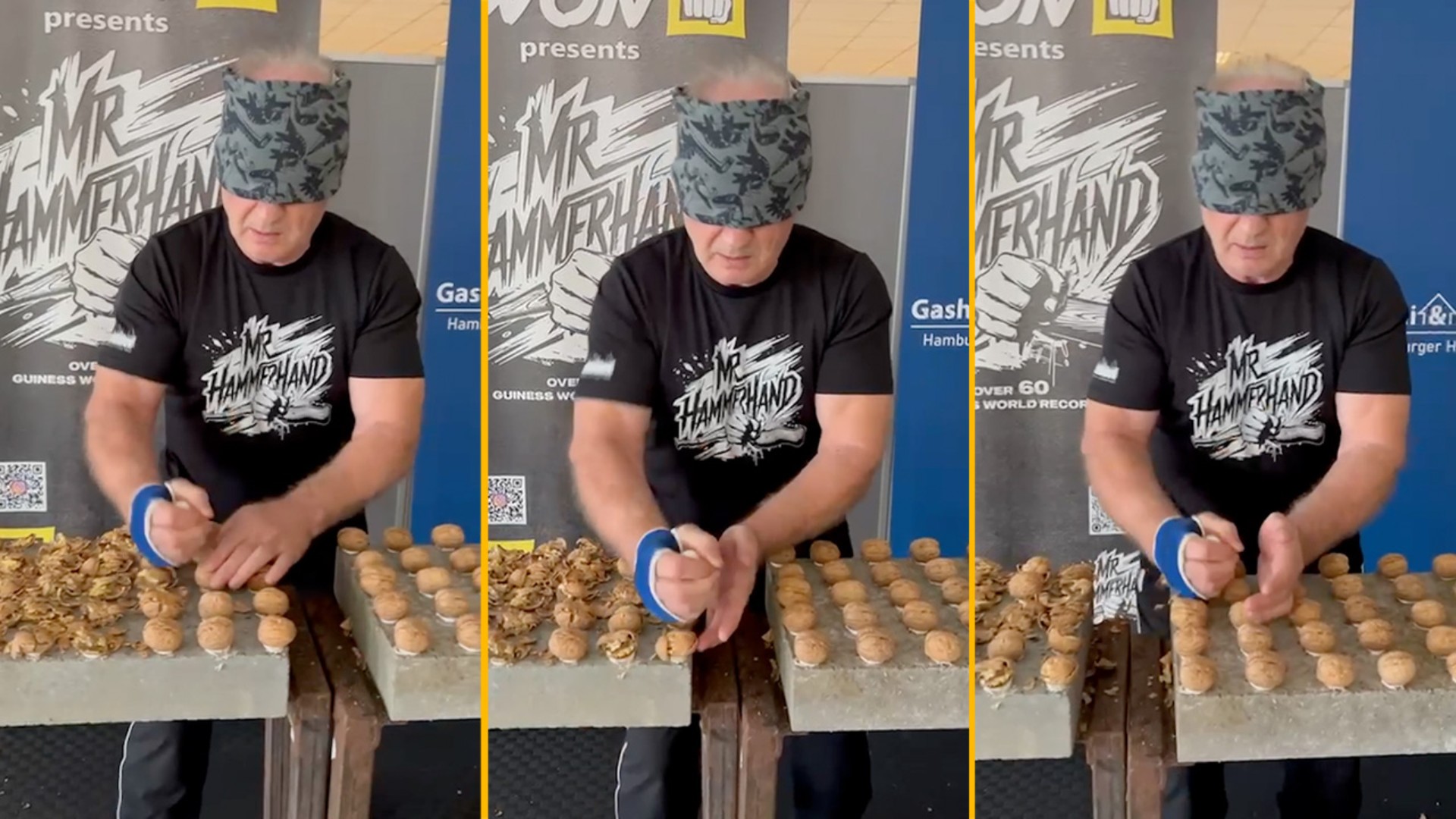 Video thumbnail for Most walnuts smashed with one hand while holding an egg in one minute (blindfolded) - 140 by Kahrimanovic Muhamed