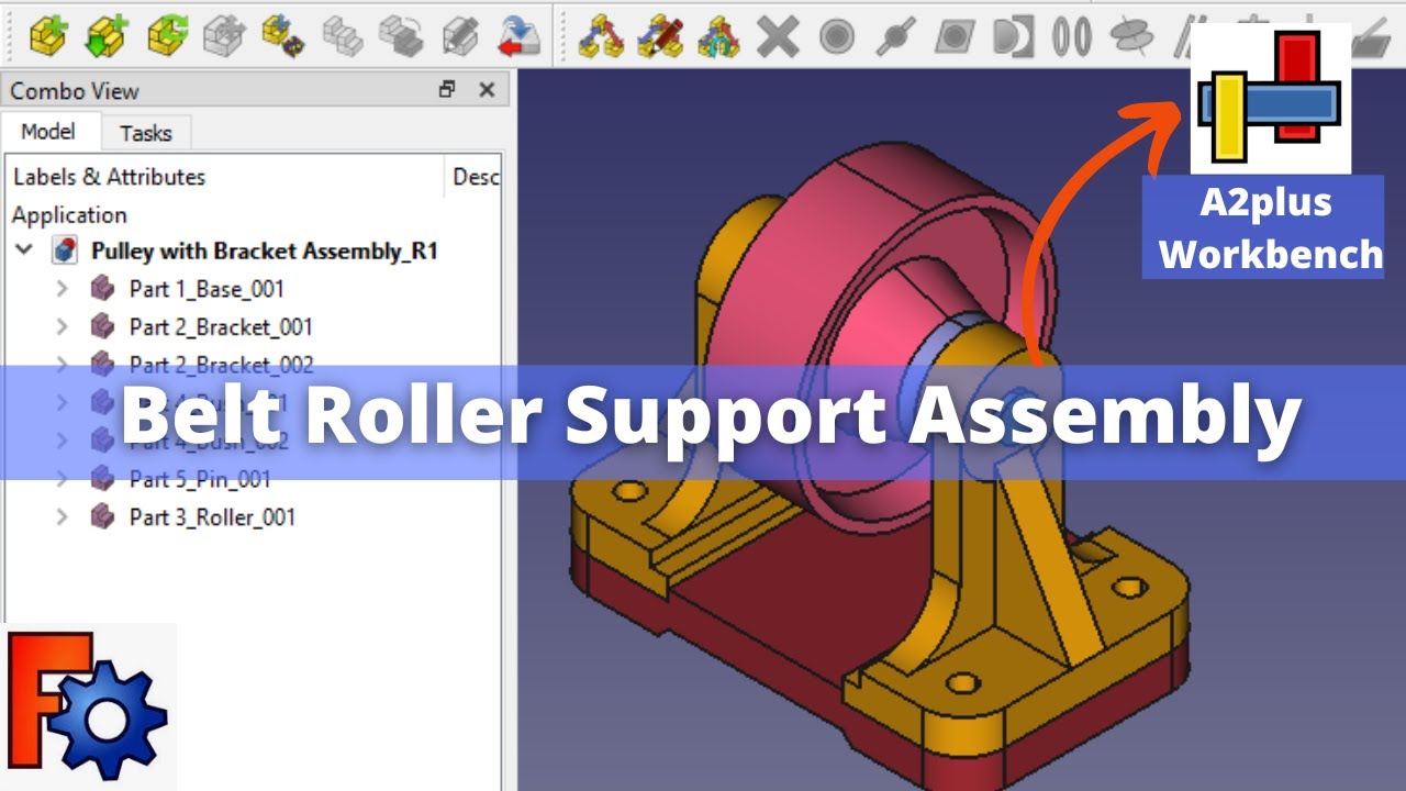 'Video thumbnail for Belt Roller Support Assembly | FreeCAD Assembly | A2 Plus Workbench |'
