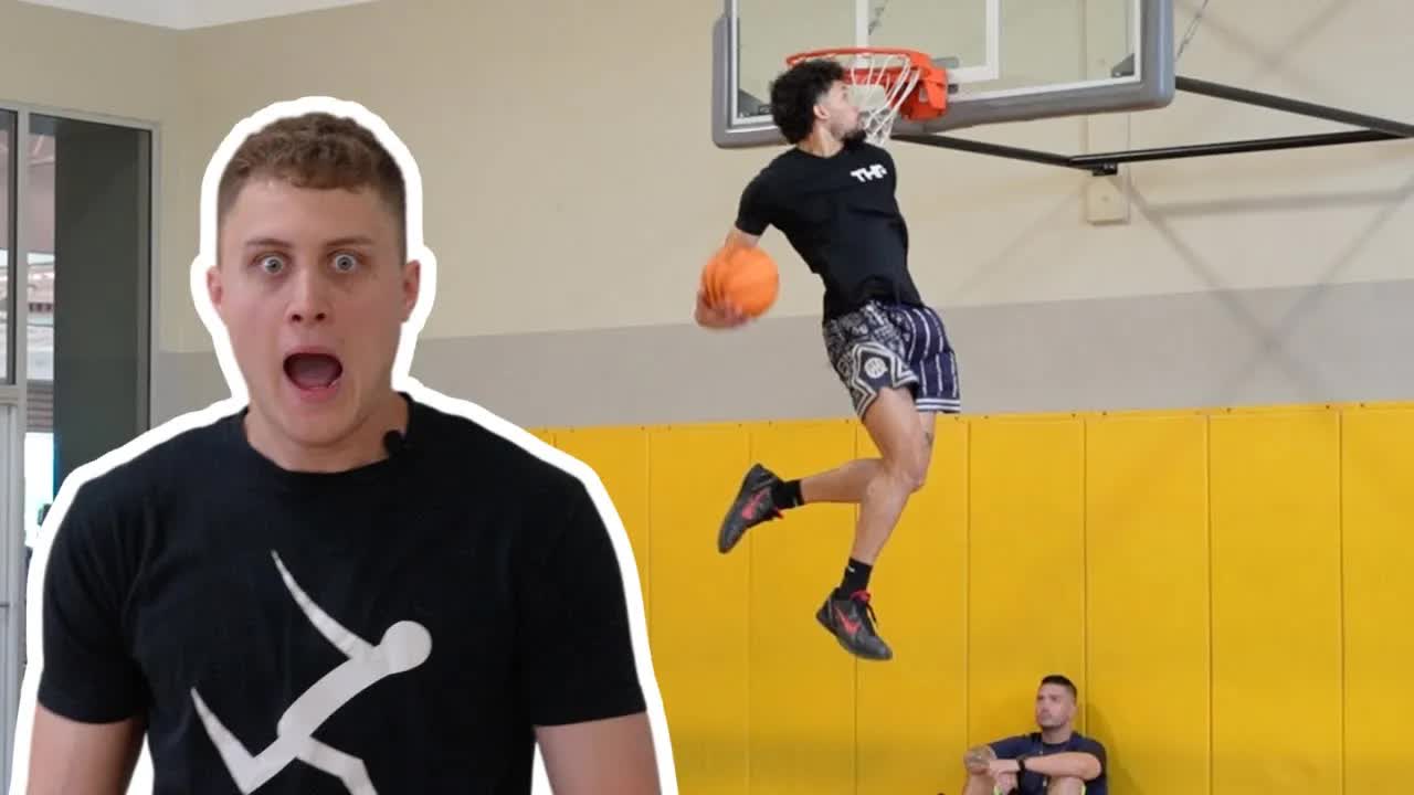 Video thumbnail for (361) 50.5 inch vertical jump shocks hoopers! basketball dunking & training