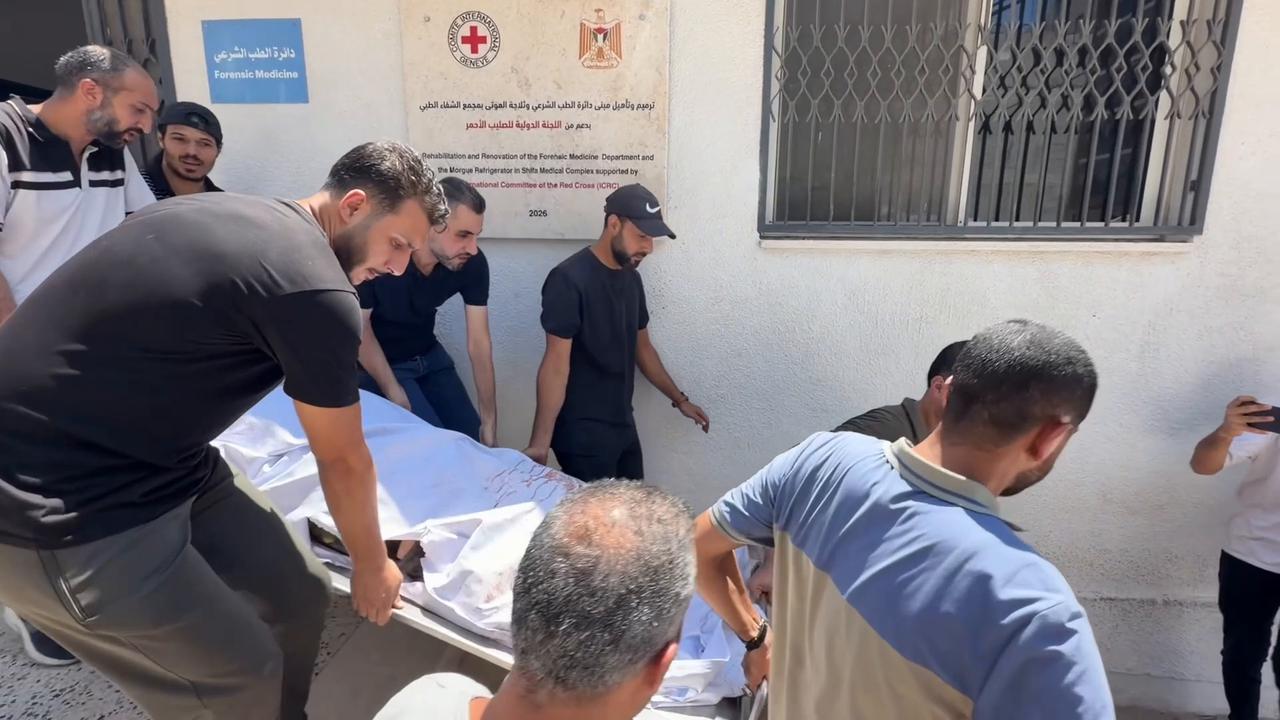 Video thumbnail for Palestinians mourn two killed in Israeli strike on Gaza City.