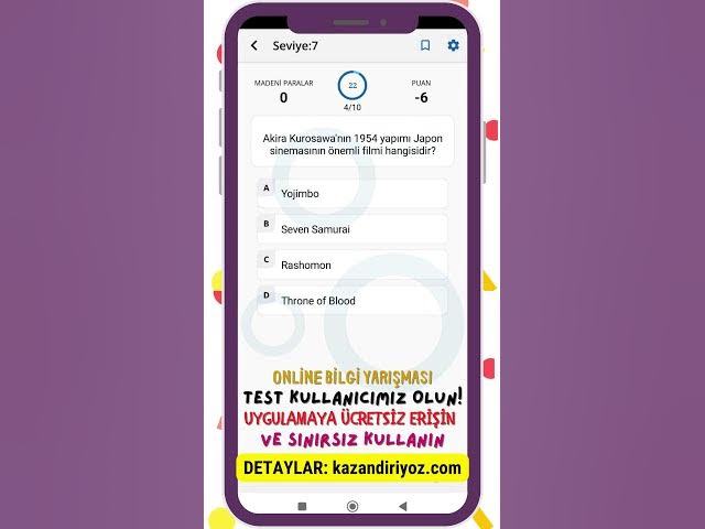 Video thumbnail for Online Bilgi Yarışması - Uygulamaya Ücretsiz Erişin -  Muhteşem Özellikler! #onlinebilgiyarışması 13