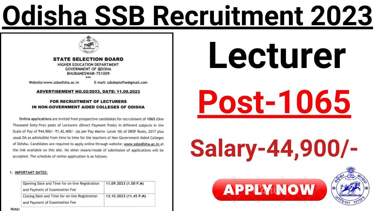 Video thumbnail for SSB Odisha Lecturer Recruitment 2023//SSB Lecturer Recruitment 2023 Apply