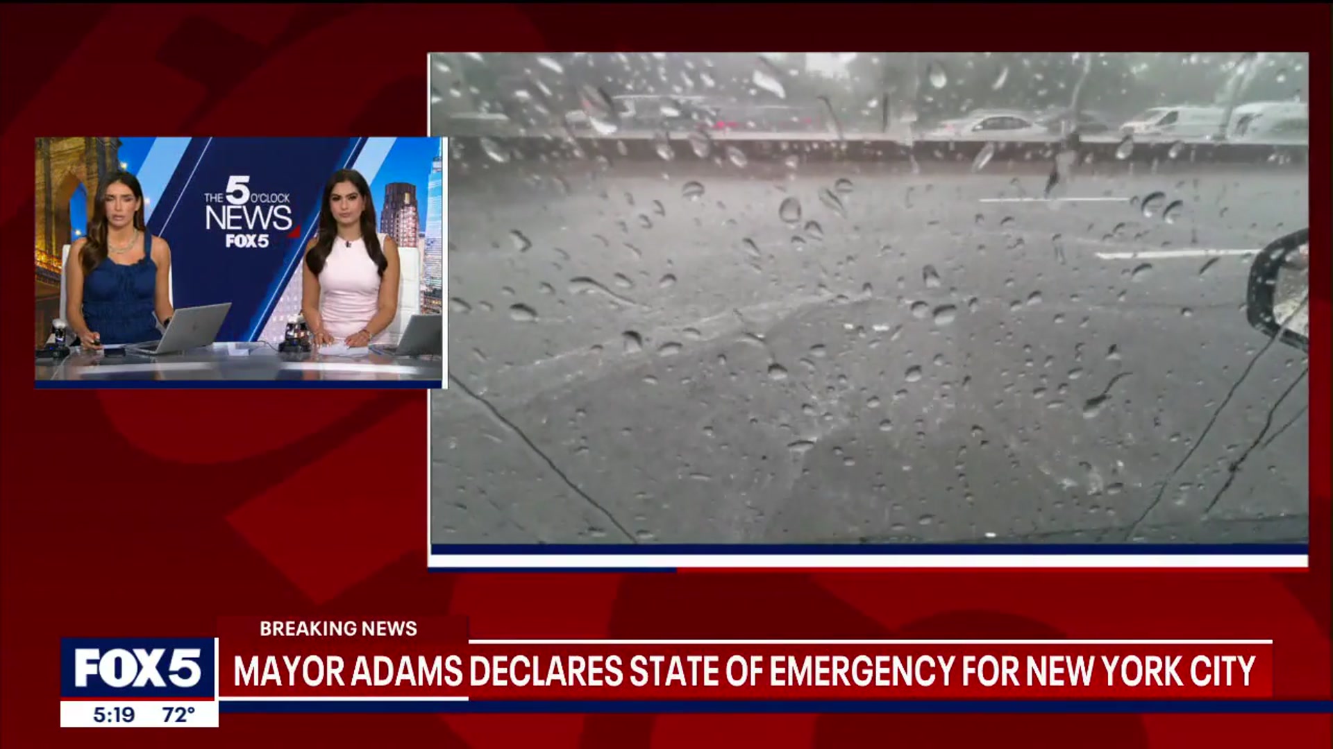 'Video thumbnail for Mayor Adams calls in to discuss NYC state of emergency over flash floods'