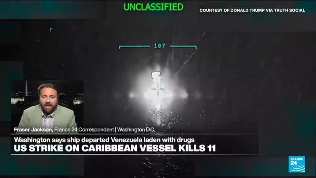 'Video thumbnail for Trump says US strike on vessel in Caribbean targeted Venezuela's Tren de Aragua gang'