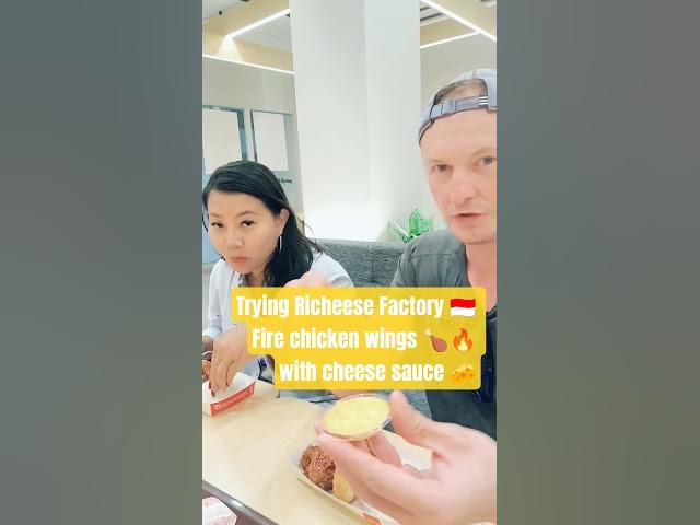Video thumbnail for Trying Richeese Factory fire chicken wings 🍗 🔥 with cheese sauce 🧀 Indonesian fast food 😋