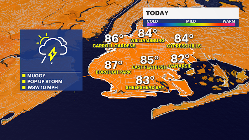 Video thumbnail for Warm & muggy with a stray storm today in Brooklyn