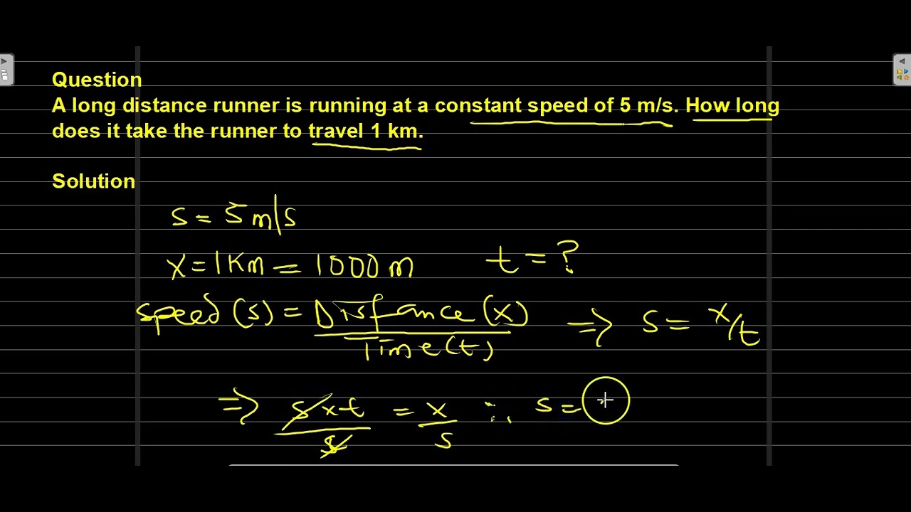 'Video thumbnail for A long distance runner is running at a constant speed of 5ms'