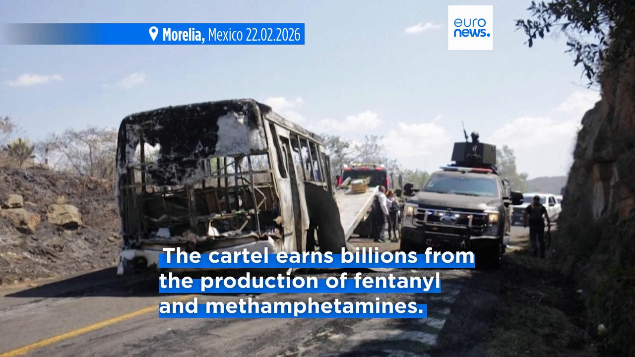 Video thumbnail for Death of cartel boss El Mencho triggers violence across Mexico