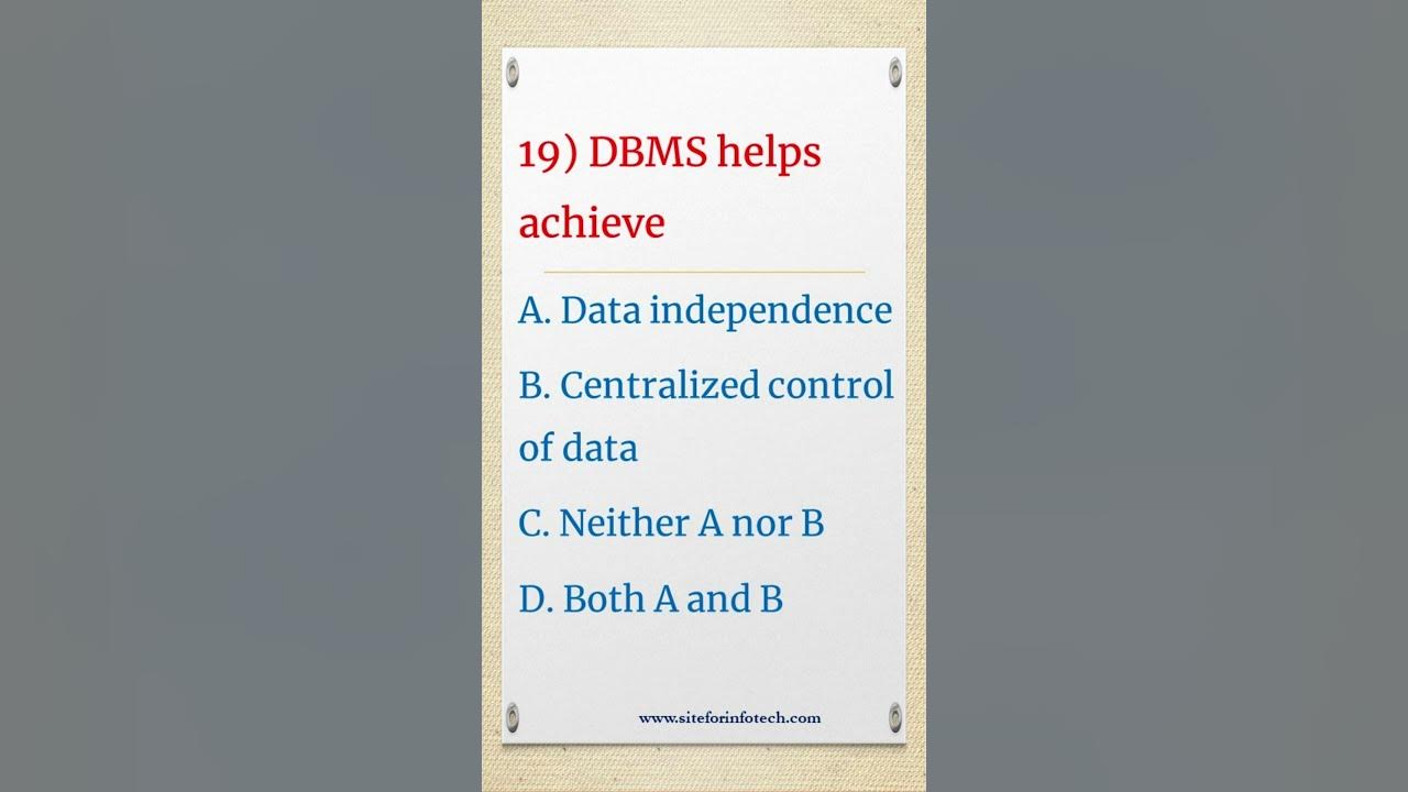 Video thumbnail for DBMS MCQ Questions Part 4 #mcq #mcqquestions #technology #dbms  #mcqs #databasemanagementsystem