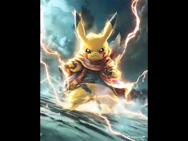 Video thumbnail for 高品质 皮卡丘快去的从天而降 身边伴随着不断的闪电 镜头快速的从近到远