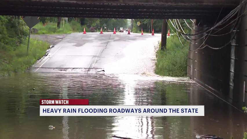 Video thumbnail for Heavy rain triggers flooding and road closures across New Jersey