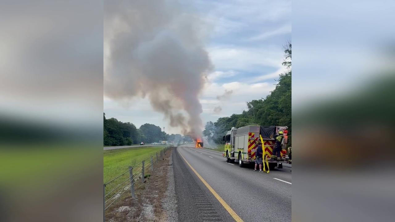 Video thumbnail for US: Fireworks Explode From Burning Vehicle As Interstate 75 Shuts Down In Tennessee.