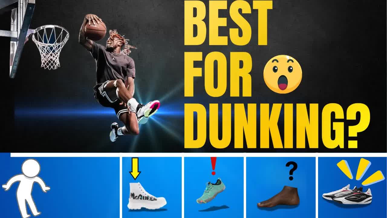 Video thumbnail for Basketball Shoes vs Running Shoes vs Barefoot vs  Designer Shoes — Which is Best For Dunking