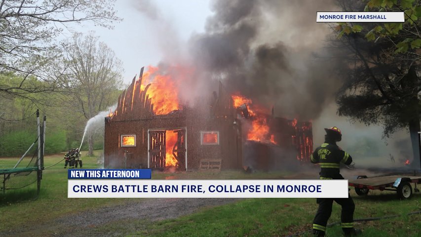 Video thumbnail for Barn fire causes partial building collapse in Monroe
